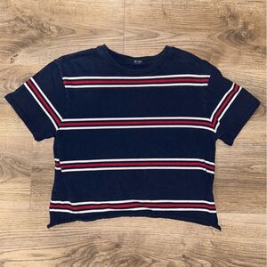 BRANDY MELVILLIE Womans Red And Blue Stripe Cropped Shirt